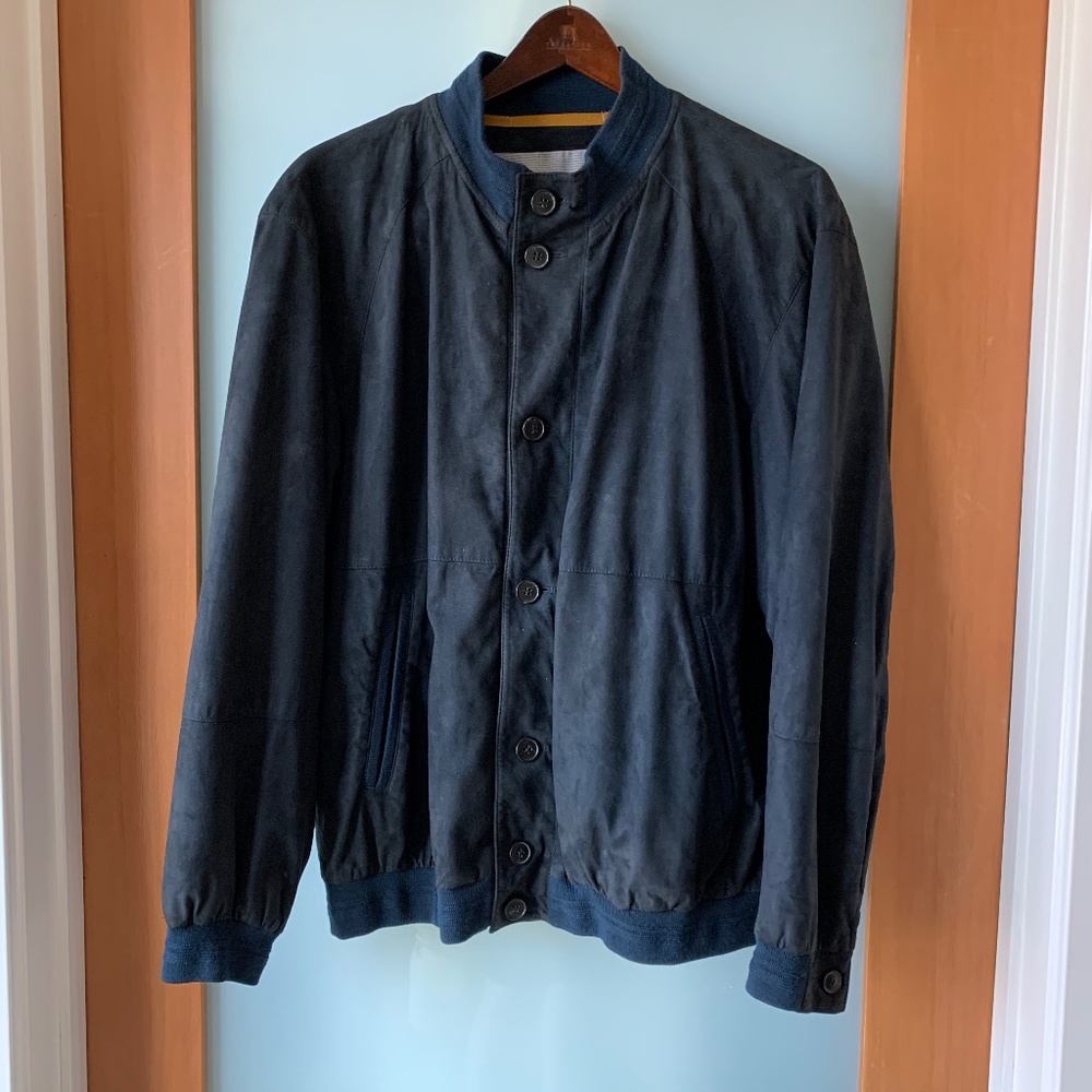 Carroll & Co blue suede button closure jacket